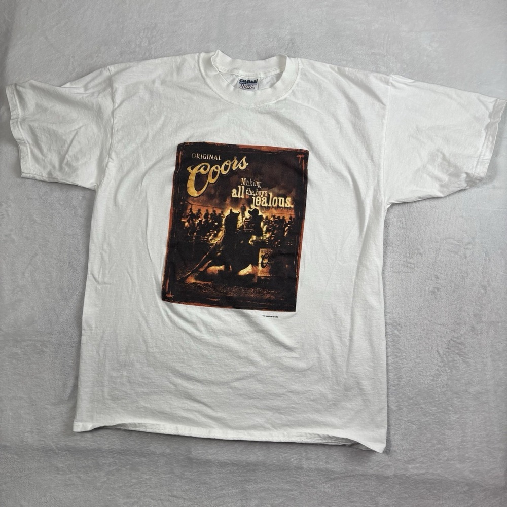 VTG Gildan Coors Rodeo Graphic White Short Sleeve Shirt Men's XL